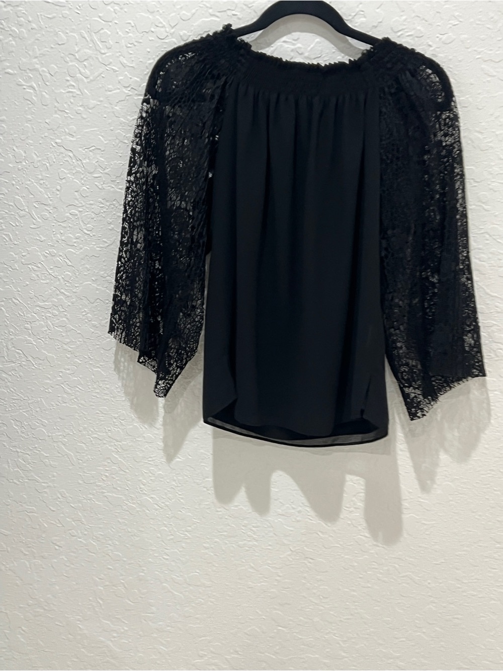 Nanette Lepore Black Lace Sleeve Peasant Blouse